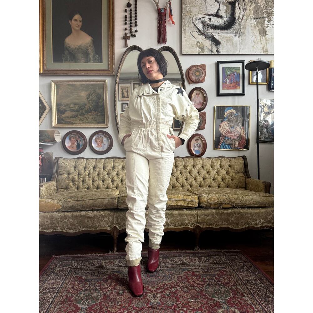 Vintage 80s Marco Morani White Genuine Leather Jumpsuit Size S - Picture 11 of 12